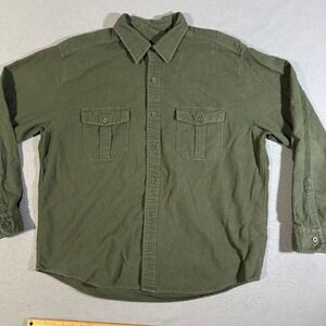 Eddie Bauer Flannel Mens XL Green Cotton Long Sleeve Button Up‎ Shirt Pockets